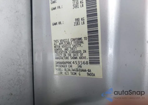 2017 Nissan Maxima 3.5 Sv из США, поврежденный, VIN 1N4AA6AP4HC453568